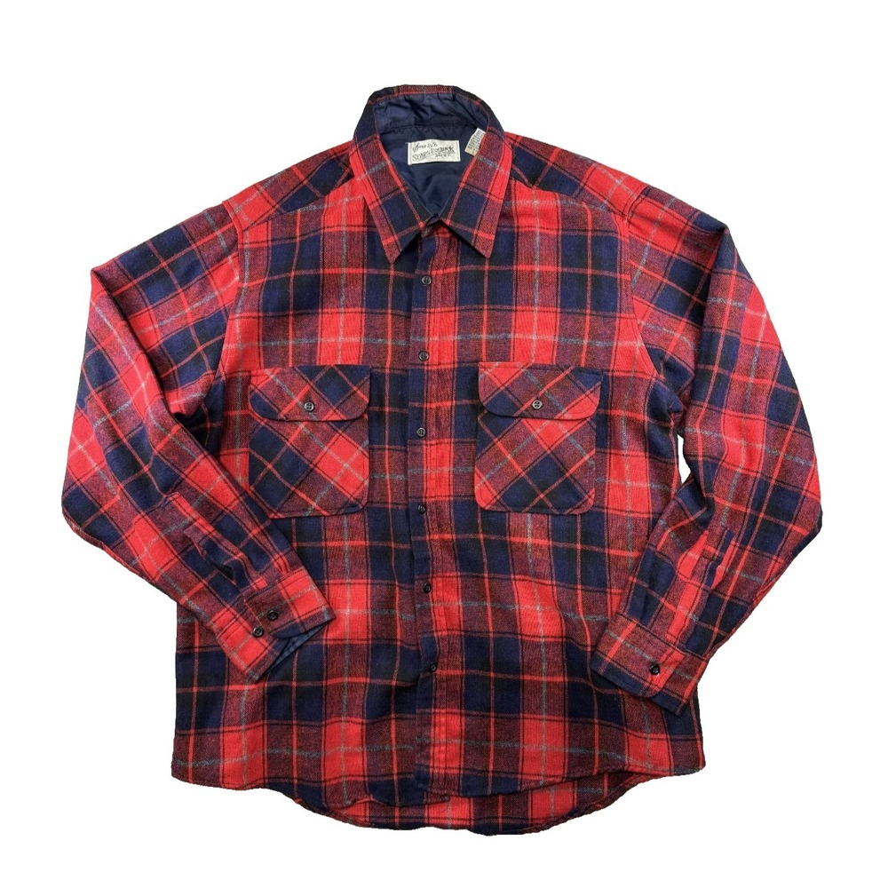 Vintage Men's Sears Roebuck Wool Blend Flannel Shirt Long Sleeve Size Large